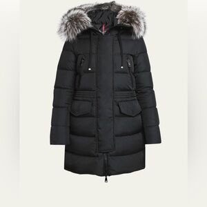 MONCLER Aphroti Mid-Length Puffer Jacket with Shearling Hood Trim size 3